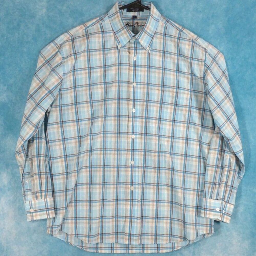 Alan Flusser Plaid Long Sleeve Button Down Shirt, Size Large